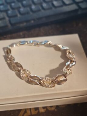 Silvertone Leaf Rhinestone Bracelet